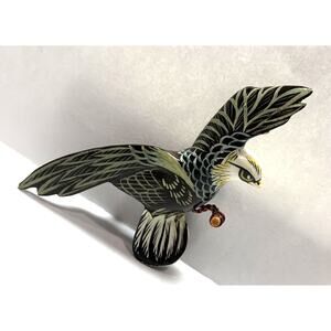 Takahashi Hawk Bird Pin Brooch Carved Japanese 3" Long Excellent Condition